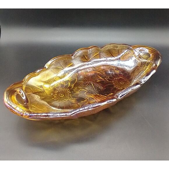 VTG Indiana Glass Carnival Marigold Sunflower Oval Celery Relish Dish 9.25" - Picture 2 of 10